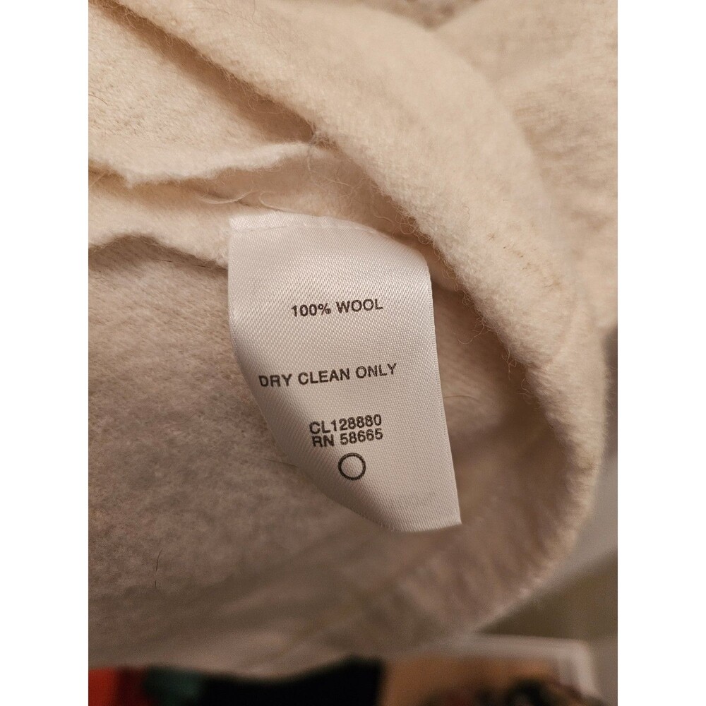 Classiques Entier Jacket M Crochet Button Up 100% Wool Beige Long Holiday Coat - Picture 9 of 10